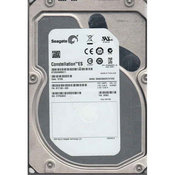 ST2000NM0011, Z1P, KRATSG, PN 9YZ168-080, FW XQB3, Seagate 2TB SATA 3.5 Hard Drive
