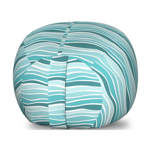 Abstract Storage Toy Bag Chair, Horizontal Waves Curved Stripes in Aquatic Tones Feeling, Stuffed Animal Organizer Washable Bag, Small Size, Seafoam Teal, by Ambesonne