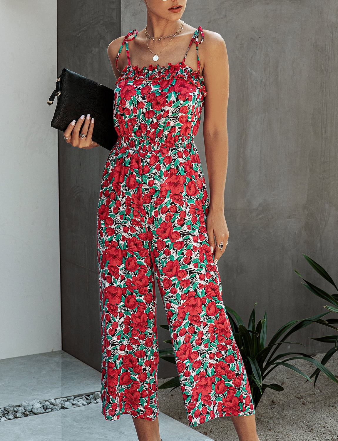 TOP SHE - Women's Summer Jumpsuits Flower Print Sleeveless Rompers ...