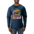 thumbnail image 1 of Funny Neon Sloth | Dean Russo Art Animal Lover Mens Long Sleeve Shirt, Vintage Heather Navy, XL, 1 of 5