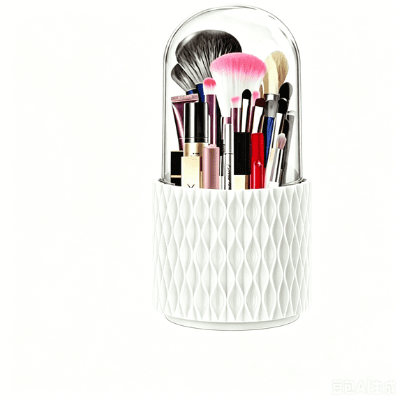 Makeup Brush Holder with Clear Lid, 360 Rotating Make up Organizer 5 Compartments Cosmetics Display Case for Vanity