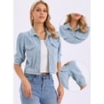 thumbnail image 2 of DARING DIVA Women's Short Sleeve Button Down Textured Cropped Jean Jacket XS Light Blue, 2 of 7