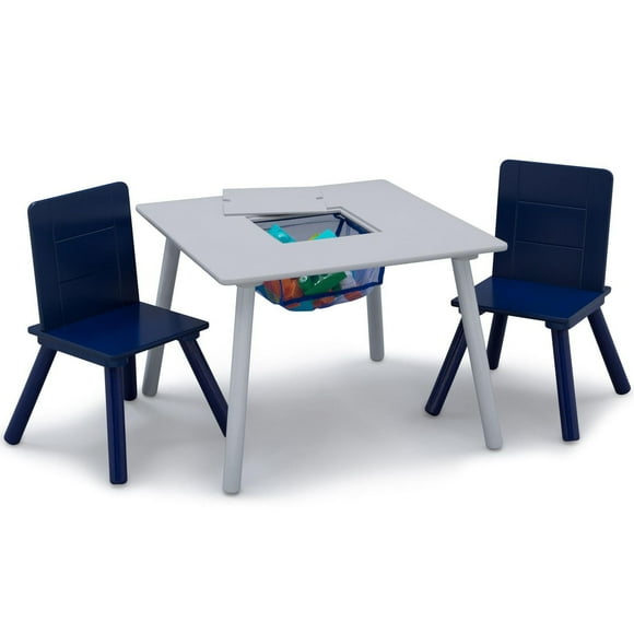 Delta Children Ensemble table et chaises pour enfants avec rangement (2 chaises incluses) – gris/bleu