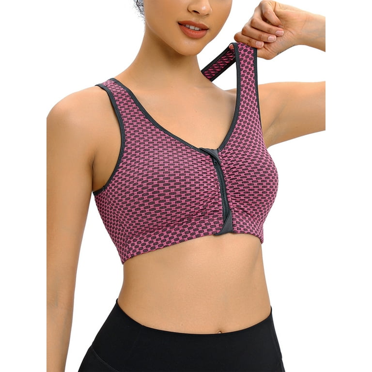 LELINTA Women's Zip Front Sports Bra Wireless Post-Surgery Bra Active Yoga  Sports Bras 