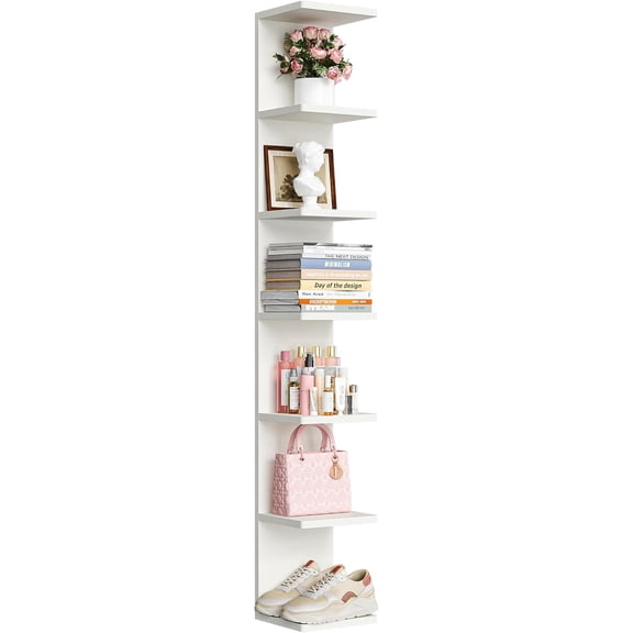 JessieMal 7-Tier Floating Wall Shelf, White Wall Mounted Display and Storage Shelf, Decorative Shelves for Bedroom, Living Room, Bathroom, and Office