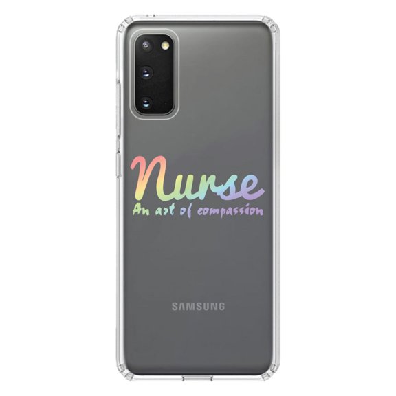 DistinctInk Clear Shockproof Hybrid Case for Galaxy S20 ULTRA / 5G (6.9" Screen) - TPU Bumper Acrylic Back Tempered Glass Screen Protector - Nurse An Art of Compassion