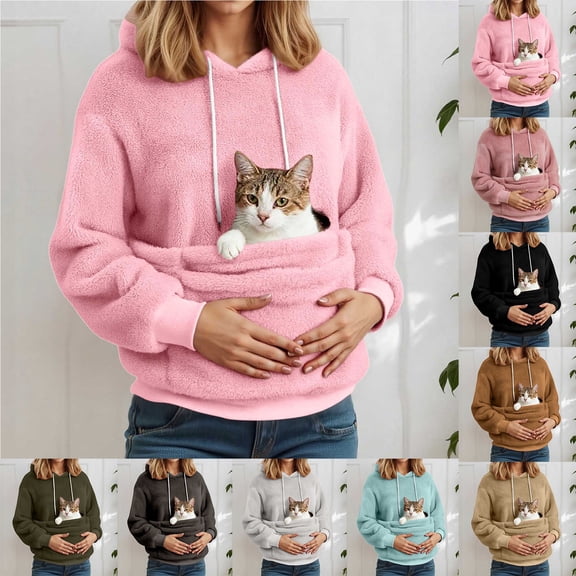 Warm Cat Pouch Hoodie Pet Carrier Hoodie Kangaroo Pocket Sweatshirt With Pet Pouch Fleece Warm Pet Sweatshirt Outdoor