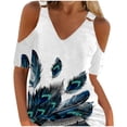 thumbnail image 2 of Womens Summer Tops Casual Summer Off Shoulder V Neck Positioning Print Short Sleeve T Shirt Top Womens Tops Dressy Casual, 2 of 4