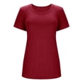 thumbnail image 4 of NAFUU Ladies T-Shirts Short Sleeve Solid Color Striped Comfortable Casual Lace Square Neck Women's T-Shirts，Red, 4 of 4