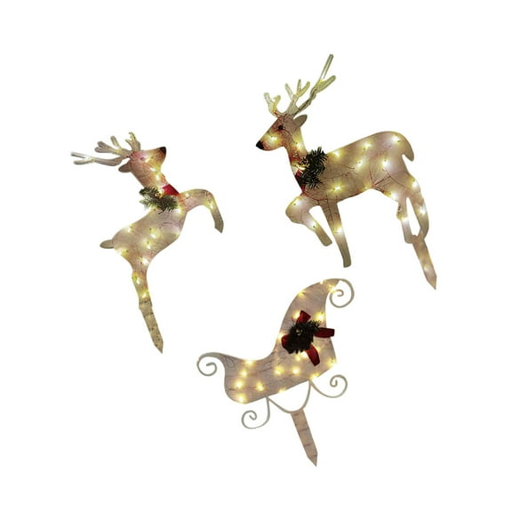 HOMYL Lighted Christmas Decorations Christmas Deers and Santa Sleigh for Yard Lawn Colored Light