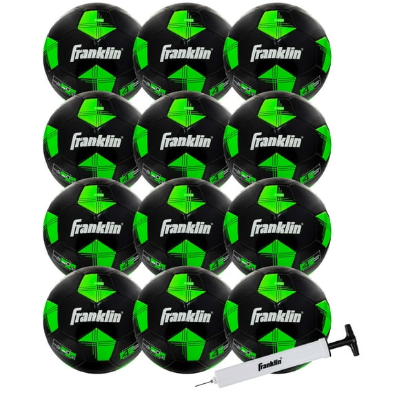 Franklin Sports Youth Soccer Balls - F-100 Size 4 - 12 pack - Black/Green