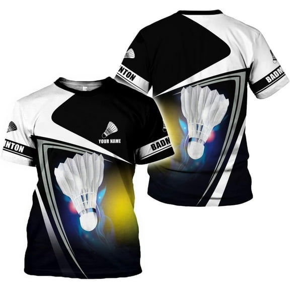 Personalized Name Badminton 3D Shirt, Best Coach Ever Sport Fans Gift T-Shirt, Custom Badminton 3D Shirt for Badminton Lovers (T-shirt, S)