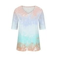 thumbnail image 4 of Tops for Women Gradient Color Fashion Tees Casual Neck Loose Cute T Shirt Five Quarter Sleeved Ladies Top, 4 of 5