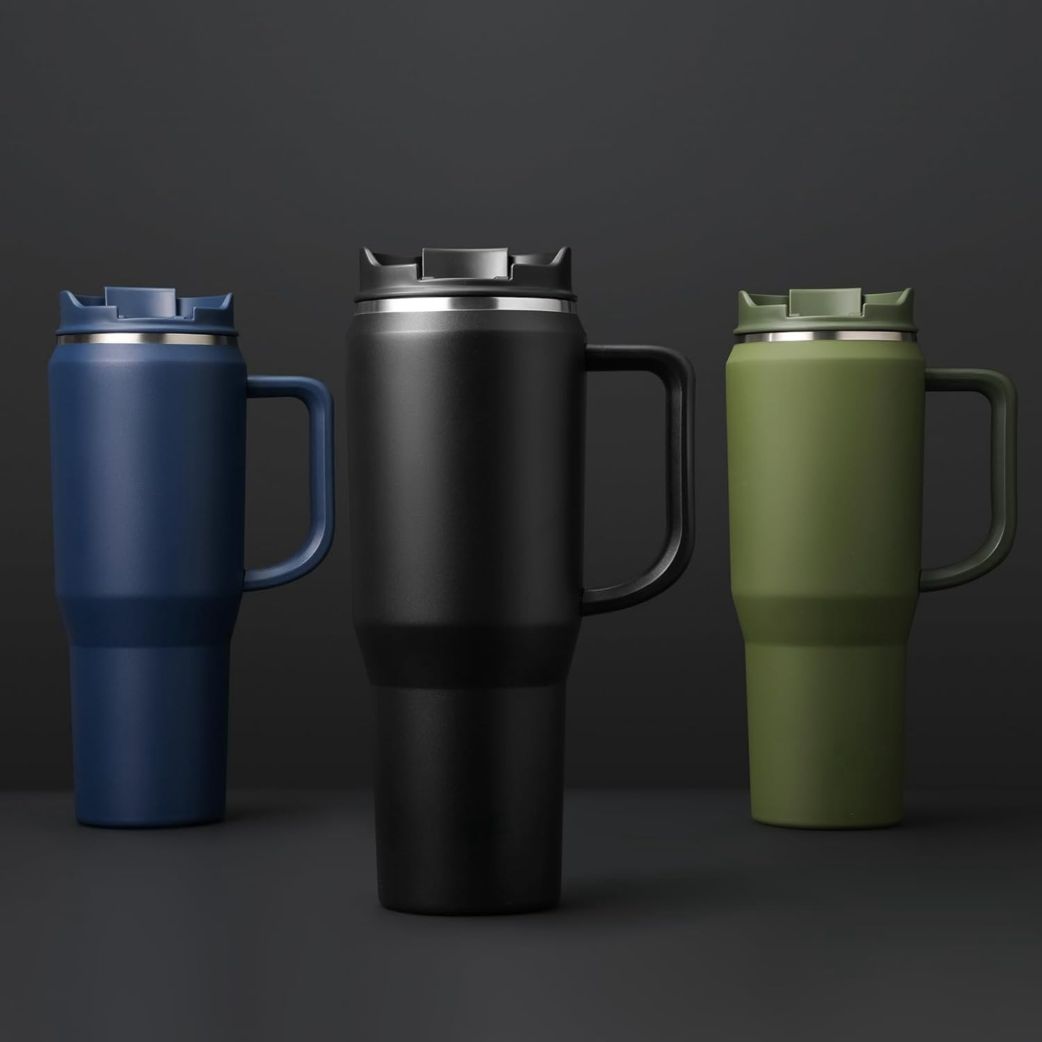 40 oz Tumbler with Handle, Insulated Tumblers with Lid and Straw, Large Water Bottle Jug, Thermal Stainless Travel Coffee Mug Cup, Black