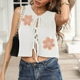 thumbnail image 4 of Tie Front Sweater Vest Women Floral Sleeveless Knit Vests Y2k Cute Fashion Casual Sleeveless Tops Pink, L, 4 of 7