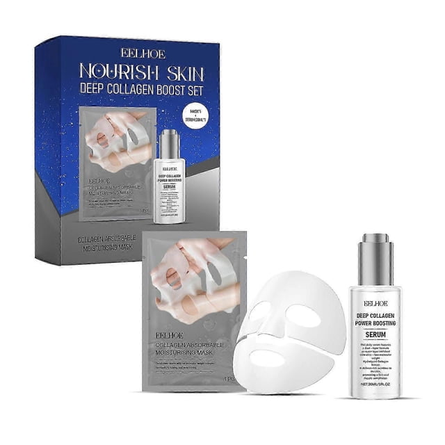ExquisiteDeep Collagen Boost Set Mild Moisturizing Skin Nourishing Facial Mask and Essence Set, Collagen Power Boosting Serum + Collagen Face Mask Ski