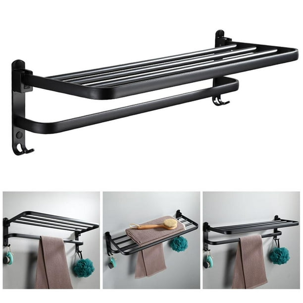 Espacio de aluminio toal de bastidor de toal moderna estantería de toal plegable estantes de almacenamiento con / toal barra de barra anodizad 49cm perfecl estantes del estante del cuarto de baño
