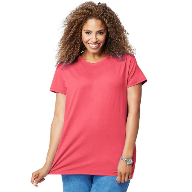 Just My Size T-Shirt Col Rond à Manches Courtes en Jersey de Coton pour Femmes, 4X, Rose Vif
