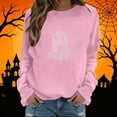 thumbnail image 3 of Dpjklzsn Women’s Halloween Rhinestone Ghost Sweatshirt, Loose Fit Long Sleeve Crewneck Pullover Top, Polyester Blend Casual Fall Shirt, 3 of 6