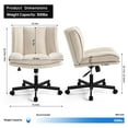 thumbnail image 3 of LEAGOO Criss Cross Chair with Wheels, Furry Armless Desk Chair, Comfy Wide Seat Cross Legged Office Chair, Stylish Height Adjustable Cute Swivel Vanity Chair for Home Office, Make Up, Cream White, 3 of 19