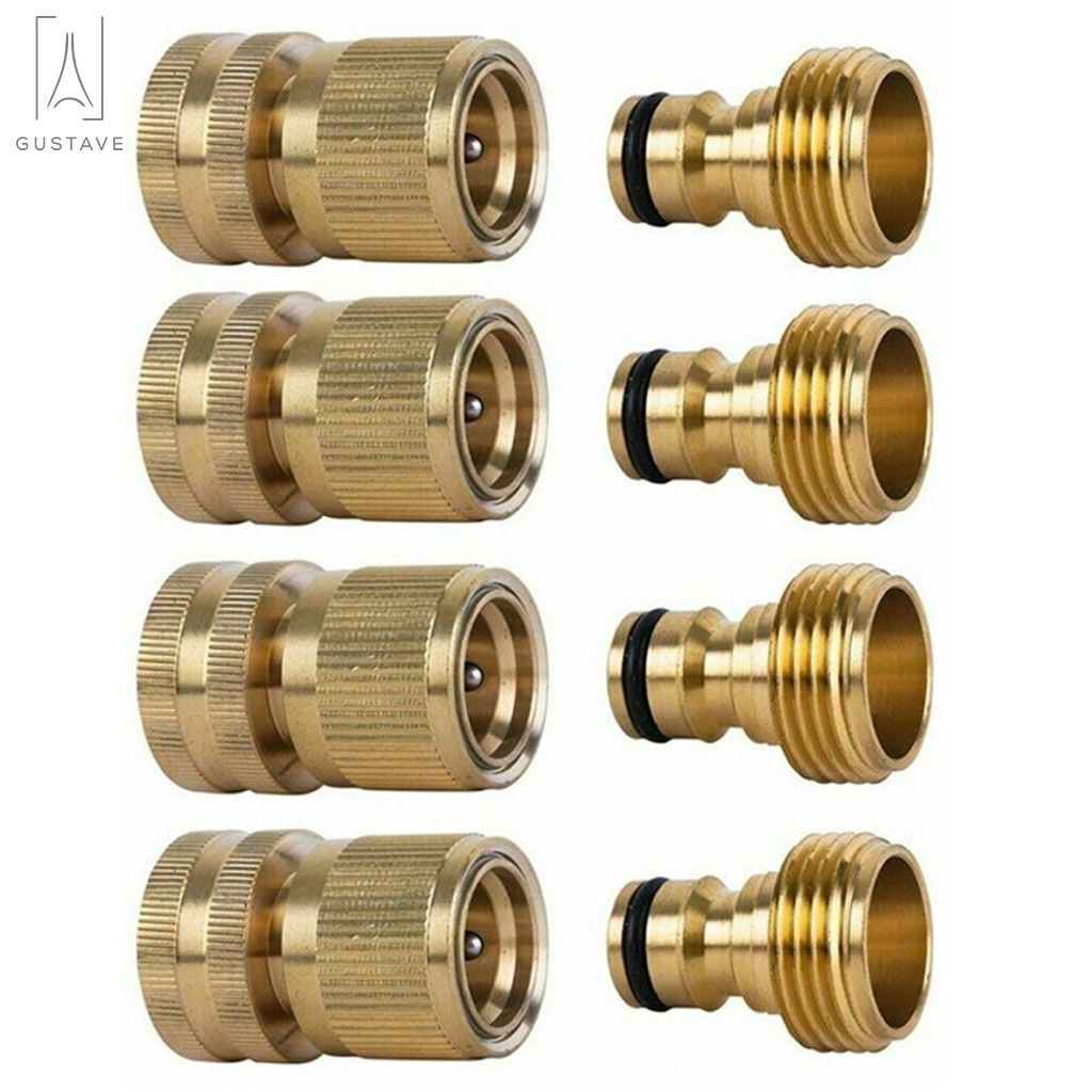 Gustave Brass Garden Hose Quick Connect Fitting 3/4 Inch Fine Thread Water Hose Male & Female Connectors No Leak Quick Connectors, 4 Set
