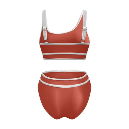 Floleo Women s High Waisted Bikini Sets Sporty Two Piece Swimsuits Color Block Cheeky High Cut Bathing Suits 2 Piece Hawaiian Beachwear