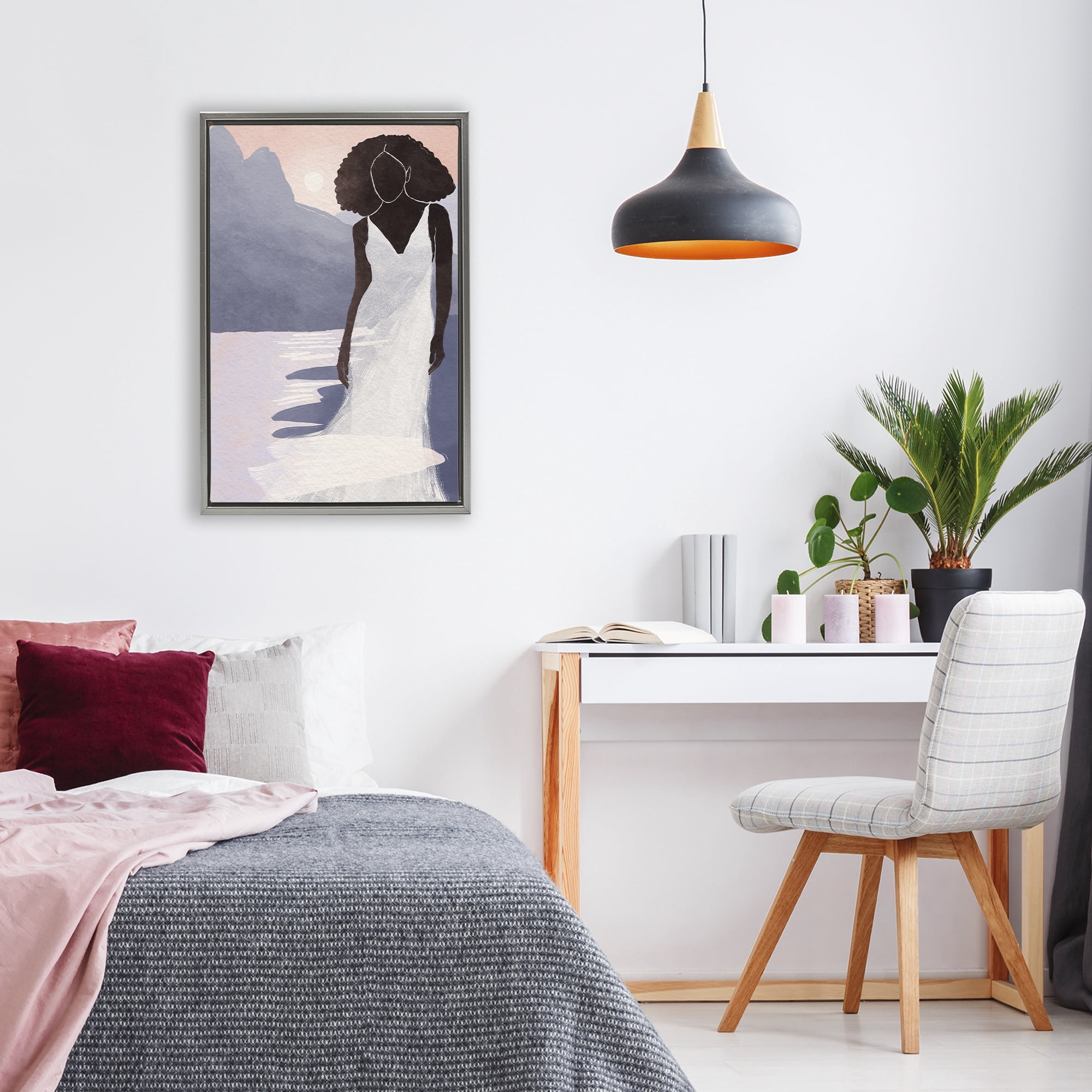 Stupell Industries White Gown Silhouette at Sunset Gray Framed Floater Canvas Wall Art, design by Yuyu Pont