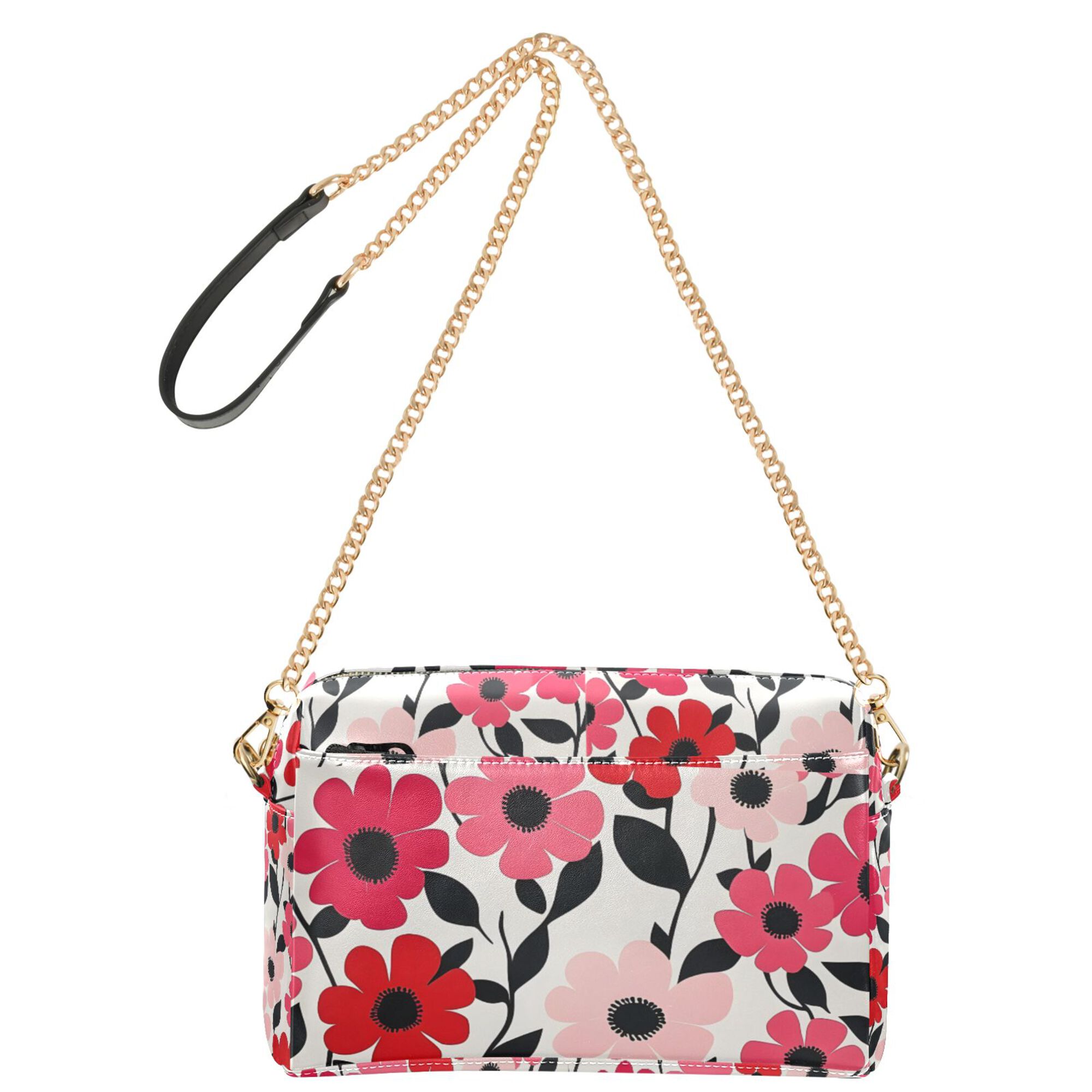 FORMRS Women Crossbody Purse with Chain Strap Vegan Leather Shoulder Handbag, Pink and Red Flowers