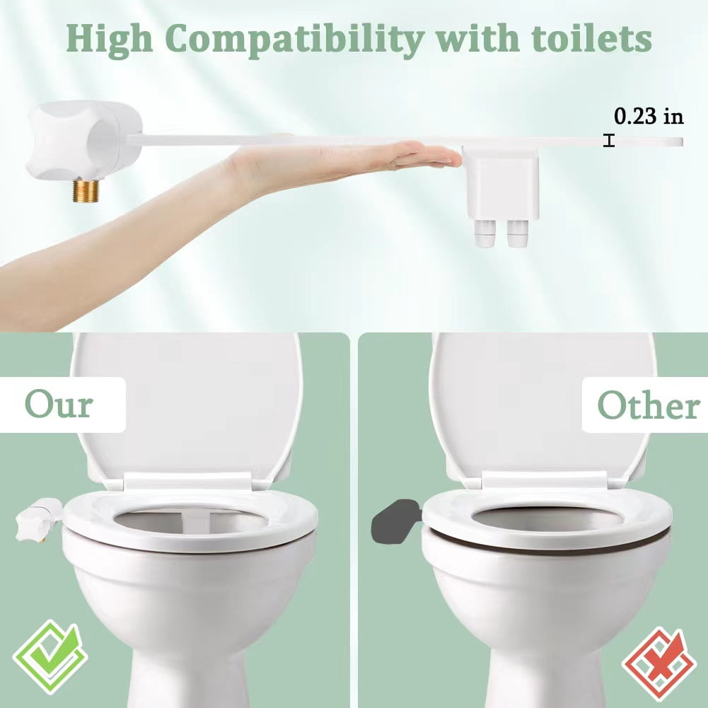 Waxgamo Ultra-Slim Bidet Attachment for Toilet - Frontal & Rear Wash Self-Cleaning Nozzles with Adjustable Cold Water Pressure and Stainless Steel Inlet, Easy Install, White