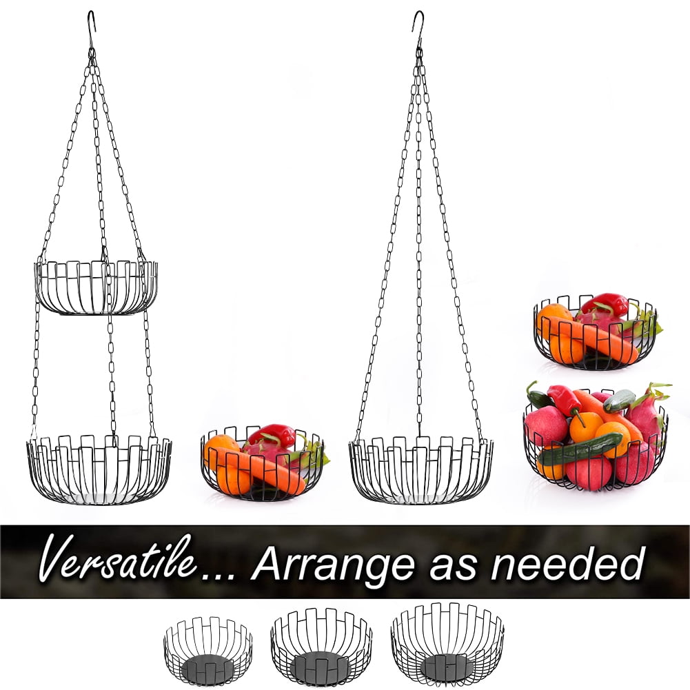 MODANU 3 Tier Hanging Fruit Basket Storage Basket for Kitchen Home, Heavy Duty - Black
