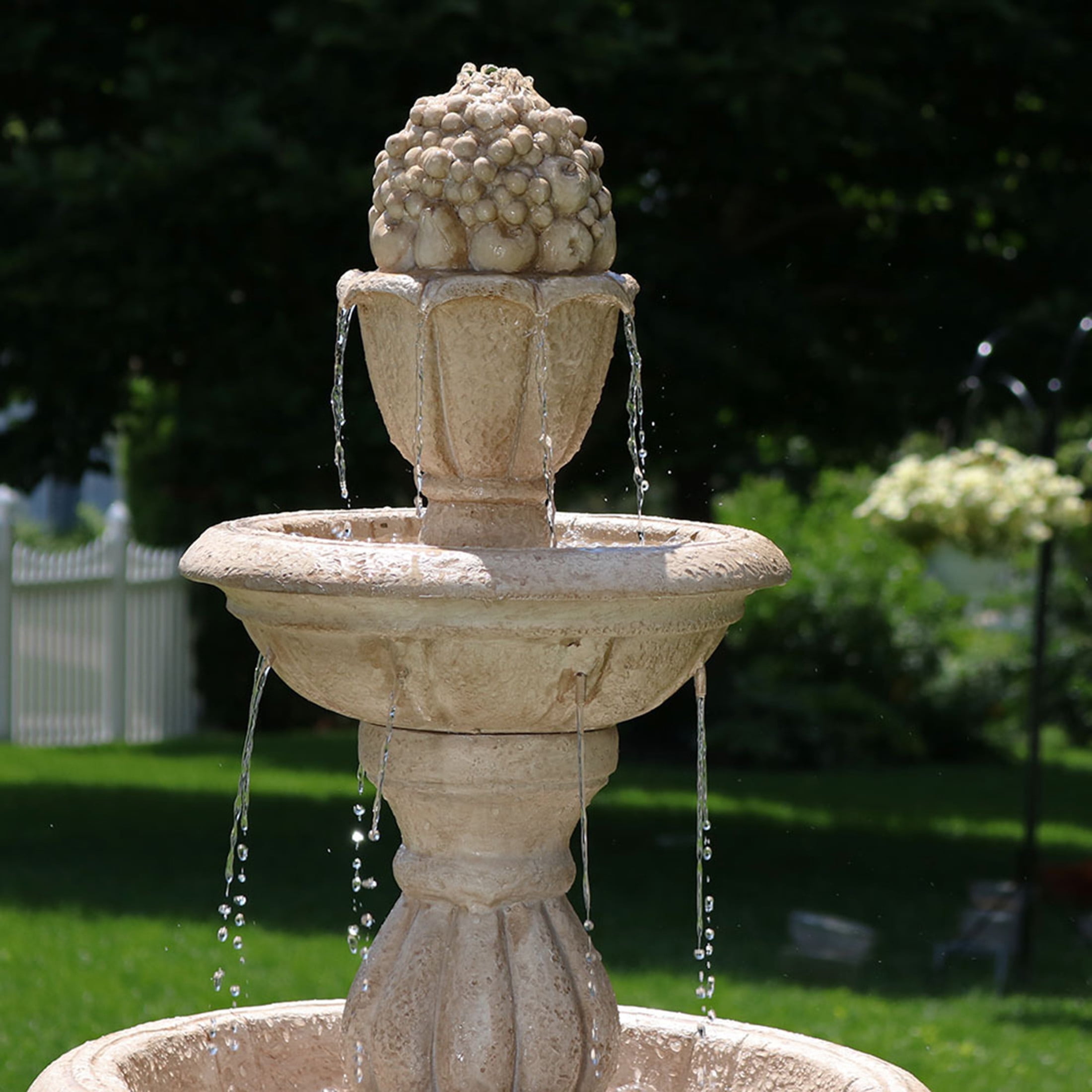 Sunnydaze Cornucopia Traditional Beige Polyresin 3-Tier Outdoor Water Fountain