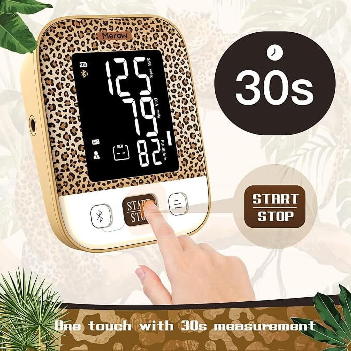 Meraw Cedar Arm Blood Pressure Monitor, Bluetooth App, Automatic Cuff 8.7-16.5", Brown
