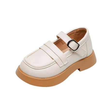 

Yinguo Fashion Four Seasons Children Casual Shoes Thick Bottom Non Slip Round Toe Buckle Shallow Mouth Comfortable Solid Color British Style