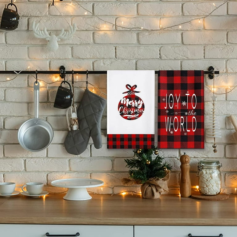 JOOCAR Christmas Kitchen Towel, Black and White Buffalo Plaid Retro Red  Truck Christmas Tree Home Christmas Towel, Perfect for Home Kitchen Festive
