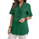 thumbnail image 1 of Top de manga corta con botones, camiseta informal con botones y cuello en V de color puro a la moda para mujer, para uso diario, verde S, 1 of 6