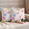 thumbnail image 2 of Pink Tulip Easter Outdoor Waterproof Pillow Covers, Pastoral Spring Floral Eggs Decorative Square Throw Pillowcase Sofa Cushion Sham for Patio/Couch/Chair, 18"x18" 2 Pack, 2 of 8