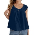 thumbnail image 1 of Lenpel Débardeurs pour Femmes Tendance Été Manches Courtes Col Rond Nœud devant T-Shirts Babydoll Décontractés Blouses Amples, 1 of 7