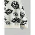 thumbnail image 3 of Women'S Oversized Eye Print Knit Crewneck Fall Pullover Sweaters White L, 3 of 4