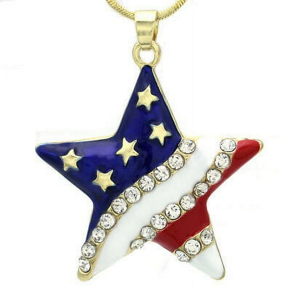 USA American Flag Stars Patriotic 4th of July Independence Day Pendant Necklace