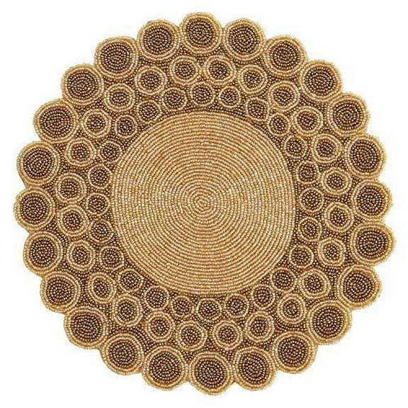 Fennco Styles Abigail Design Collection Vintage Circling Dots Floral Glass Beaded 14 x 14 Inch Place Mat â€“ Variety Color Placemat for Banquets, Family Gathering, Special Events and Home