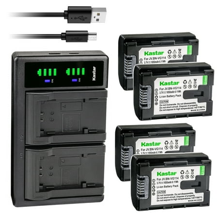 Kastar 4-Pack Battery and LTD2 USB Charger Replacement for JVC Everio GZ-GX3  Everio GZ-GX8  Everio GZ-HD500 GZ-HD500BU GZ-HD500BUS GZ-HD500SEK GZ-HD500SEU GZ-HD500U  Everio GZ-HD510