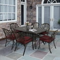 thumbnail image 6 of VIVIJASON 7-Piece Outdoor Furniture Dining Set, All-Weather Cast Aluminum Patio Conversation Set, Include 6 Cushioned Chairs and a Rectangle Table with Umbrella Hole for Balcony Backyard, Red Cushion, 6 of 7