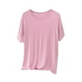 thumbnail image 3 of Fartey Plus Size Summer V Neck T-Shirts for Women Soft Comfy Cap Sleeve Tops Solid Color Basic Tshirts Lightweight Breathable Casual Tees Pink 5XL, 3 of 7