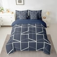 thumbnail image 2 of Navy Blue Geometric Bed in a Bag Queen Comforter Set 7 Piece,Square Grid Plaid Bedding Sets Abstract Geometry Art Sheet Set with Comforter, 2 of 5