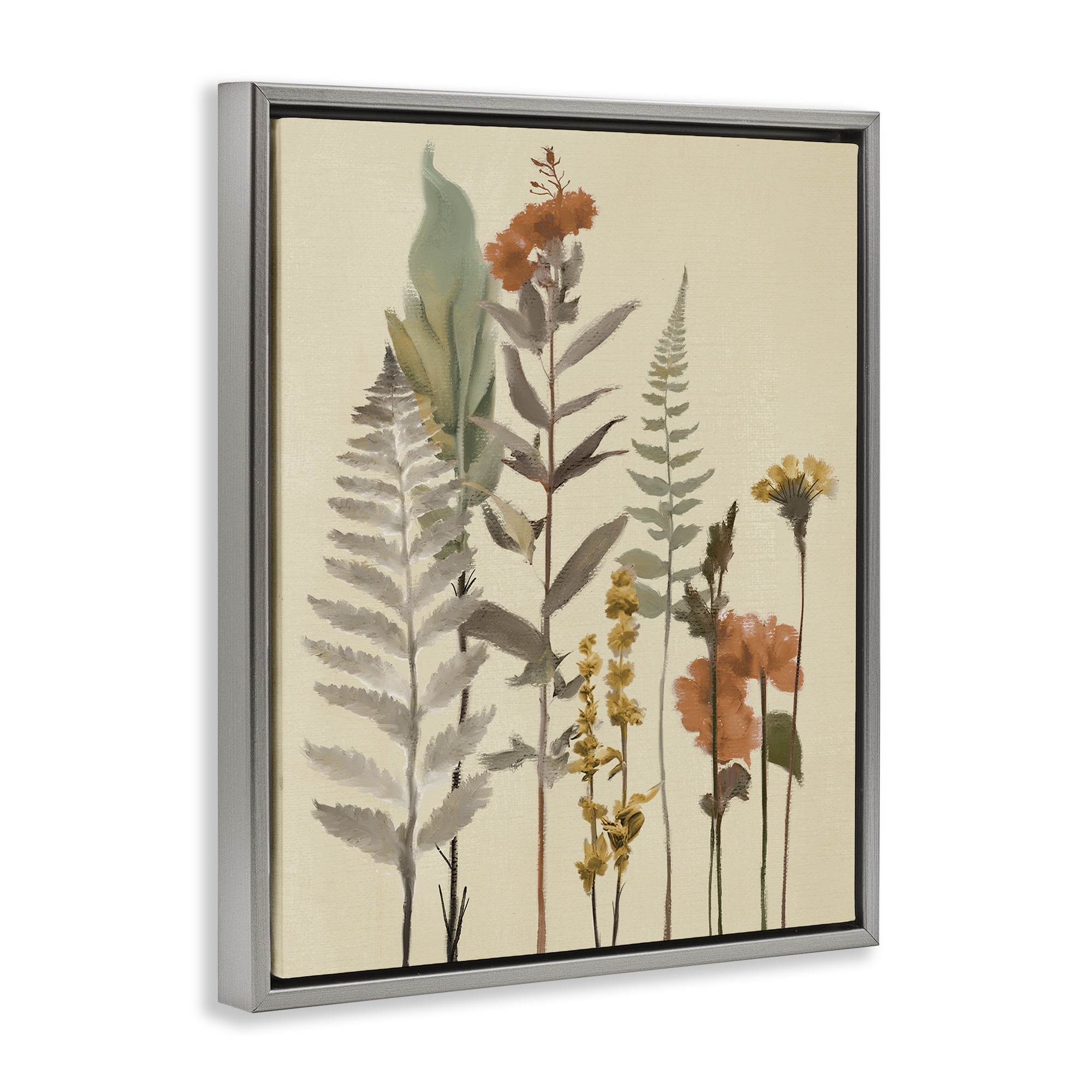 Stupell Industries Fall Botanicals and Ferns Gray Framed Floater Canvas Wall Art, design by Elizabeth Medley