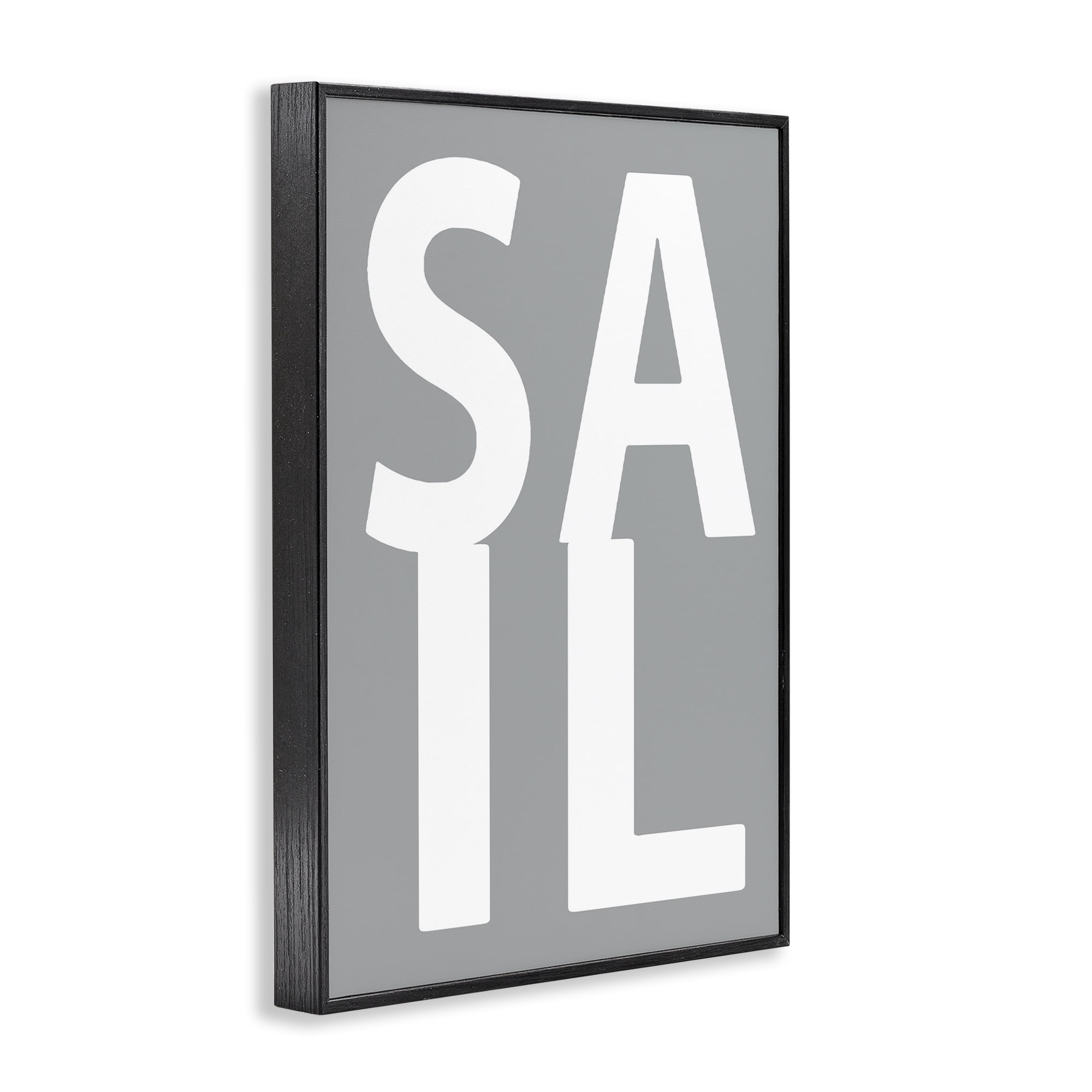 Stupell Industries Sail Word on Grey Typography Painting Black Framed Art Print Wall Art, 12 x 18