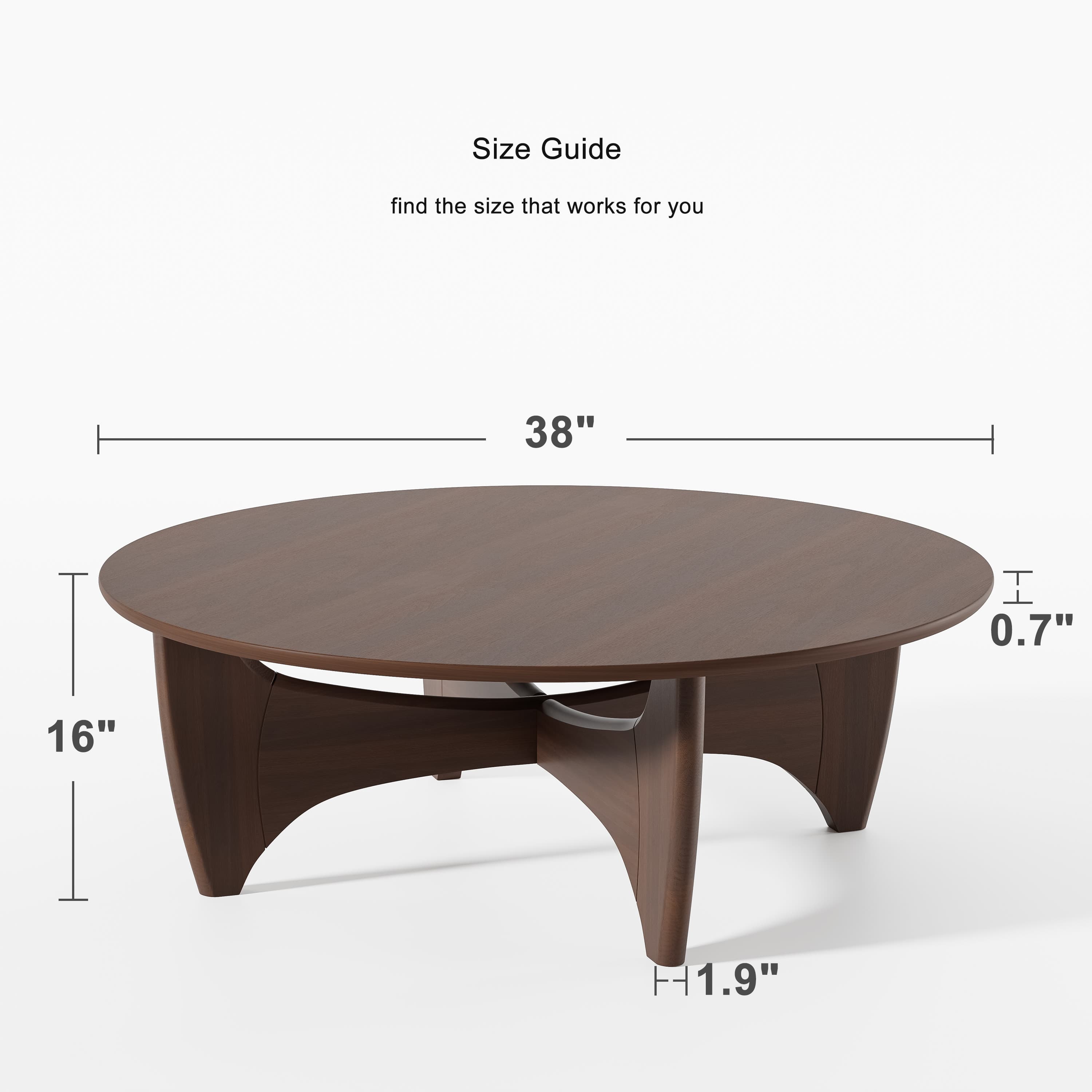 MAYEERTY 38"x38"x16" Solid Wood Coffee Table Round Coffee Table,Walnut