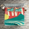 thumbnail image 2 of Ambesonne Tropical Quilted Coverlet 3 Pcs, Hawaii Holiday Coast, King Size, Sand Teal, 2 of 2