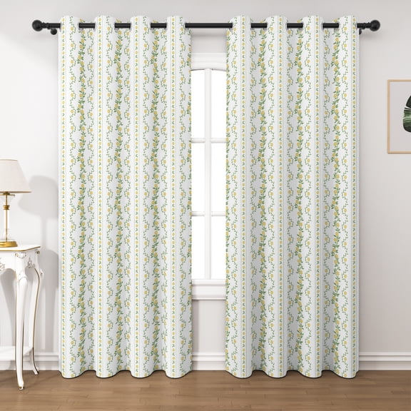 Lfeey Blackout Curtains for Bedroom 63 inch Length, Room Darkening Grommet Window Drapes, Green Floral, 2 Panels