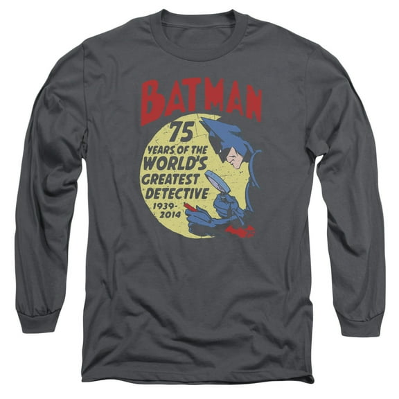 Batman Detective 75 Long Sleeve Adult 18/1 T-Shirt-Charcoal